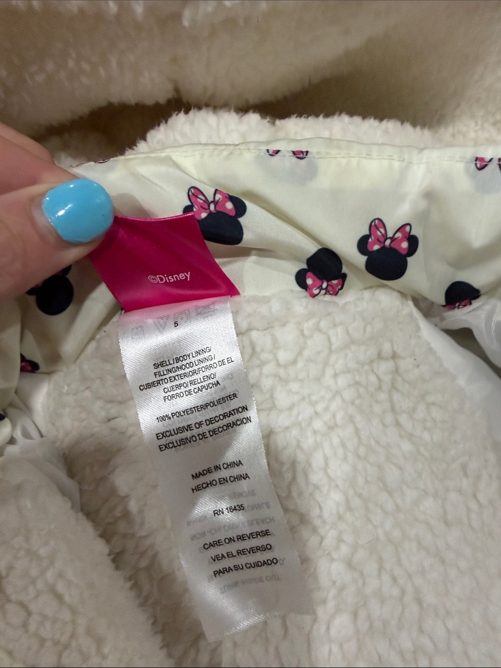 Disney Cream Sherpa Jacket with Black Minnie Silhouettes and Pink Bows - Picture 2 of 3